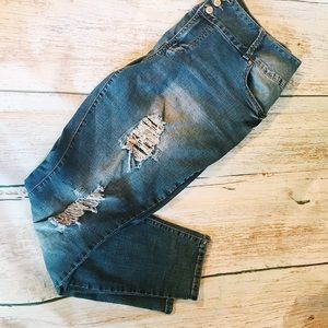 High waisted distressed skinny jeans